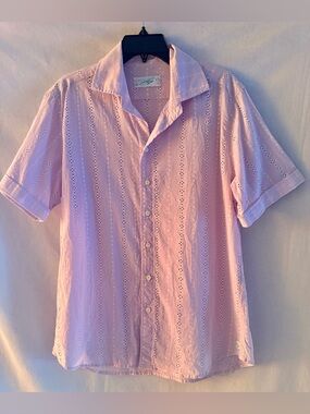 Men’s Seaplane Pink Eyelet Short-Sleeve Button-Up Shirt Size M